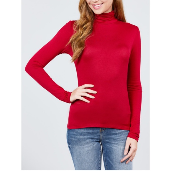 NWT-SOFT!Women's Rayon Jersey Turtleneck, Bold Red - Picture 2 of 3